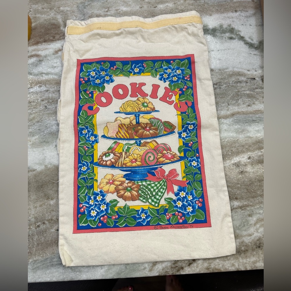 Vintage Canvas Cookie Bag with roll down Velcro top. 16”x10”